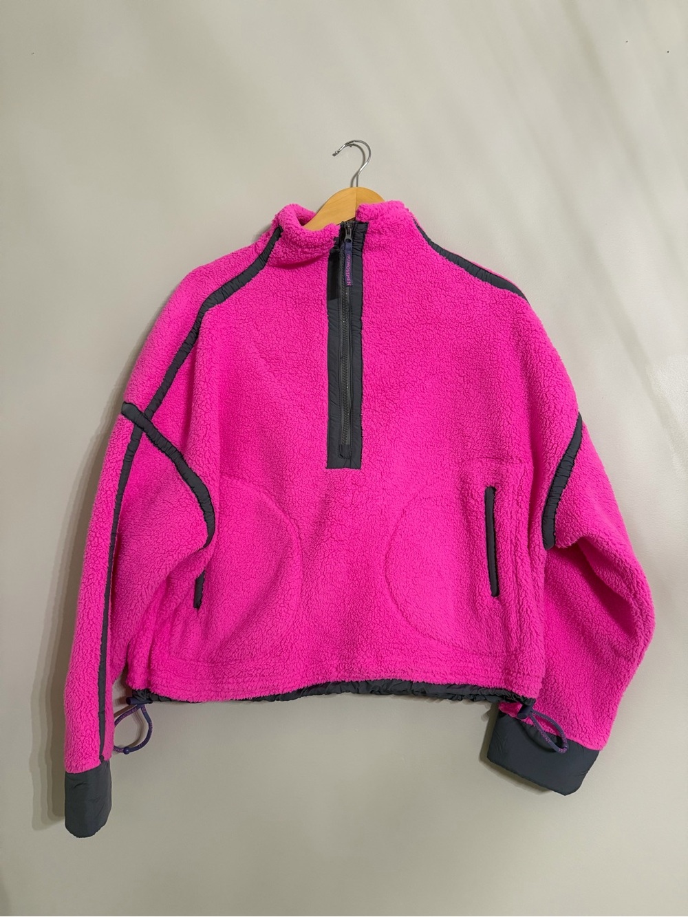 FP Movement by Free People Hot Pink Fleece Pullover with Charcoal Trim
